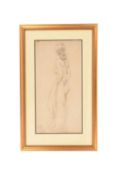 Harry Riley (1895–1966), Draped standing female nude, charcoal, 47cm x 23cm, framed and glazed 63cm 