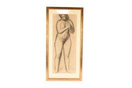 James Stroudley (1906-1988), 'Standing Nude: Artist's Wife, Gillian Stroudley', charcoal on paper, 7