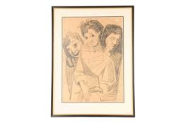 Hildegard Batke (b.1939), Triple Self-Portrait', charcoal on paper, signed lower right, 62 cm x 43.5