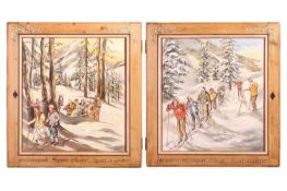 European School (21st Century), A Pair of skiing paintings titled Wintersport - Sport D'River - Spor