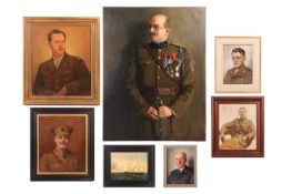A collection of military portraits painted by various artists, the largest measures 121 cm x 93 cm, 