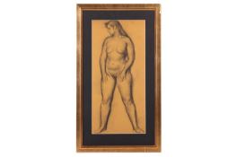 James Stroudley (1906-1988), 'Standing Nude: Artist's Wife, Gillian Stroudley', charcoal on paper, 5
