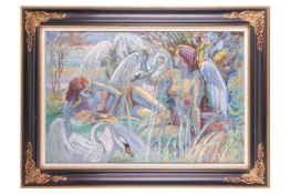 Phylis Bray (1911-1991) British, Scene of lounging Nymphs and Swans, signed 'P. B' (lower right corn