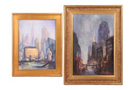 E. Podergon (contemporary), Dusk in the City, oil on canvas, signed 'E Podergon', image measures 69 