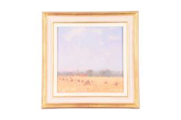 Stephen Brown RBA (British, b.1947), 'Cornstooks on the Somerset Levels', oil on board, monogrammed 