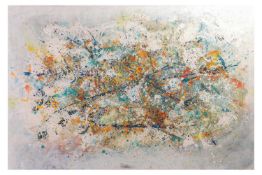 Amanda Dawson (b.1967), 'Untitled abstract in blues', unsigned, acrylic on canvas, 100.5 x 149 cm, u