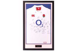 A Mako Vunipola match-worn England Rugby shirt, sized 3XL, signed by the 2017/18 England Squad, prof