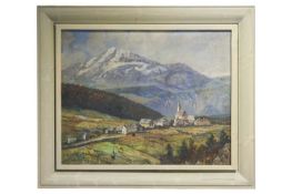 Karl Vikas (187-1934) Austrian, 'Gebirgslandschaft' [Mountain Landscape], large oil on canvas, signe