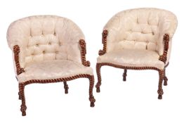 In the manner of Fournier, a pair of a pair of Napoleon III-style bergerere style chairs, 20th-centu
