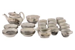 An extensive Newhall porcelain tea set bat printed with scenes after Adam Buck AF, twenty-six pieces