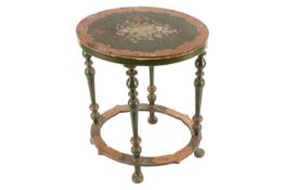 A Venetian style painted low table of oval outline in the manner of Colefax & Fowler, with turne