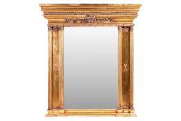 An Italian trompe l'oeil gilt mirror with classical style decoration, 20th century, measuring 110 cm