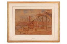 Edward Barnard Lintott (1875 - 1951), Construction by the River Thames, Signed 'Lintott' and dated 1