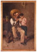 Julius Singer, (1891-1979) Austrian, Grandfather and Grandchild, oil on canvas, signed and dated 191