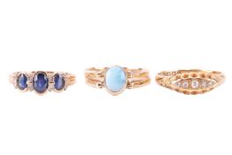 Three gem-set rings comprising an Edwardian 18ct gold diamond-set ring, hallmarked Birmingham, 1908,