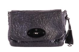 Mulberry - a Lily crossbody bag in dark navy-grained leather, square body with front flap lined with