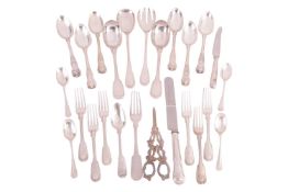 A set of six William IV silver fiddle thread and shell pattern dessert forks together with a set of 