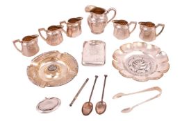 A collection of items including a silver ashtray, a floral trinket dish marked 'sterling', a pair of