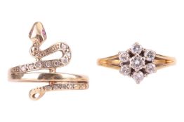 A diamond flowerhead cluster ring in 18ct gold, with an estimated total weight of 0.60ct, claw-set b
