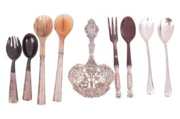 An American cast bonbonniere spoon by Gorham, marked sterling, 29.0 cm; and four other pairs of sala