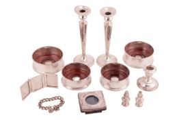 A collection of miscellaneous items; to include examples of a silver locket bracelet, a silver mount