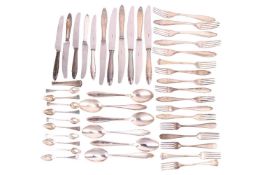 A group of Continental white metal flatware; to include six table spoons, seventeen mismatched forks