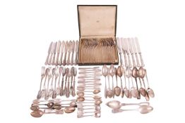 A mixed collection of silver, continental white metal and silver-plated flatware comprising a set of