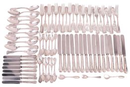 A mixed lot of continental flatware comprising a set of twelve table knives, a set of eleven Rockwel