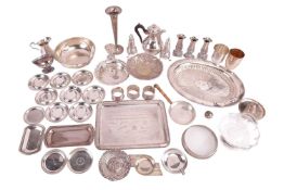A mixed quantity of silver and white metal items including a miniature frying pan, bonbon dishes, va