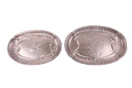 A pair of 20th-century Kayserzinn pewter dishes, the larger measuring 46 cm x 29 cm x 3.5 cm