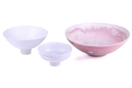 Mary Rich (1940-2022), a circular porcelain footed bowl, with red copper glaze, 8.5 cm high x 26.5 c