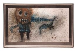 Iain Whitecross (b.1936), Mural, signed and dated 'Whitecross '63', mixed media, 28cm x 49cm, framed
