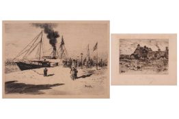 Felix Buhot (1847 – 1898), 'Les Petites Chaumieres', very fine signed proof etching, old tape marks 