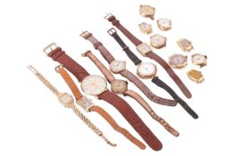 A collection of watch faces and wristwatches; ranging from 15mm - 32mm dials of white or golden tone