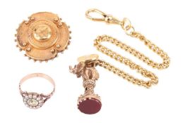 A small collection of jewellery; to include a Victorian chrysoberyl and split pearl cluster ring, se