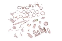 A collection of jewellery mounts and broken jewellery items, the majority testing as platinum; 143.7