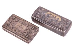 A 19th-century Austrian Niello worked rectangular silver snuff box, the hinged cover decorated with 
