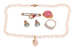 A small group of jewellery items; to include a Mikimoto single strand cultured pearl choker necklace