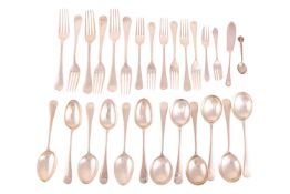 A mixed collection of silver Old English pattern flatware, mixed date and makers, 45 oz gross weight