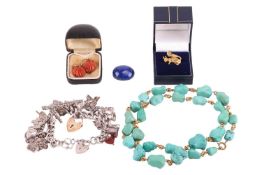 A miscellaneous group of jewellery items; to include a large loose lapis lazuli cabochon, measuring 