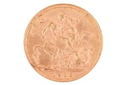 An Edward VII 1902 sovereign, the reverse with Edward VII, the observe with St George slaying the dr