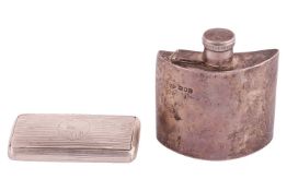 A silver spirit flask by Goldsmith & Silversmiths Co., with a bayonet hinged cover, together wit