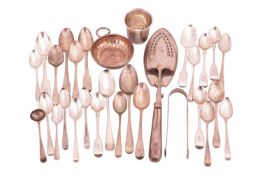 A Russian niello beaker, dated 1884, George III silver cold meat tongs, London 1798, a French white 