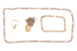 A small collection of jewellery items; to include a scarab beetle pendant, with Egyptian assay marks
