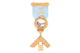 A 9ct gold Masonic Past Master's Breast Jewel, for the Hammersmith Lodge No.2090, with enamel depict