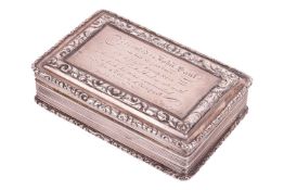 Nathaniel Mills, a silver presentation rectangular snuff box, Birmingham 1836 by Nathaniel Mills, th