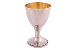 A 21st Century silver trophy cup decorated in George III style with a vacant roundel, the cup of ovo