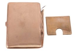 A 9ct gold cigarette case cover and interior, of engine turn design, stamped with partial UK hallmar