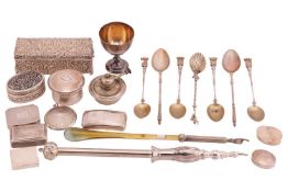 A small collection of silver items including a George IV rectangular silver cashew box, Birmingham 1