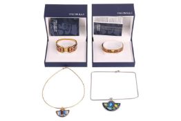 A pair of half moon pendant necklaces and two clasp bangles by Frey Wille; the first small Half Moon